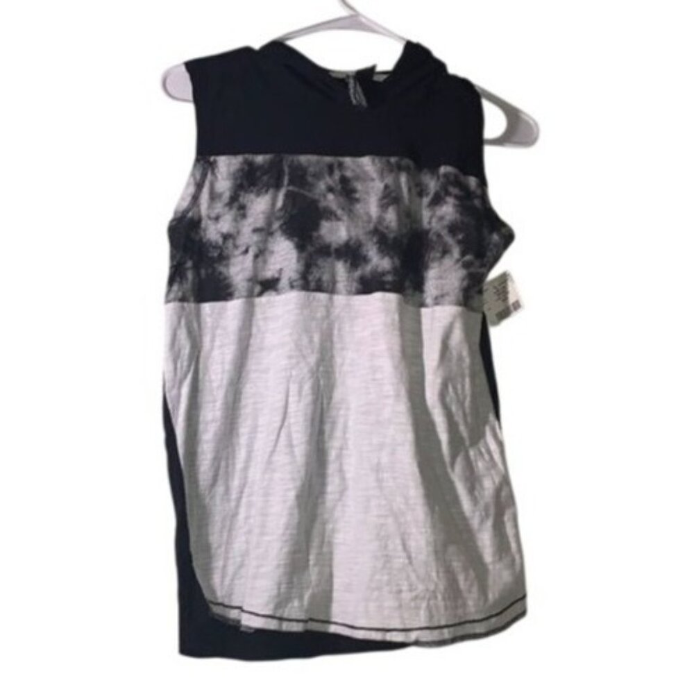 Black & White Sleeveless Hooded Top With Tie-Dye Detail Hard Edge Size 14/16